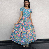 Pretty Blue Cotton Lehenga And Crop Top